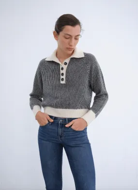 W Cashmere Aurora Pullover in Black/Ivory