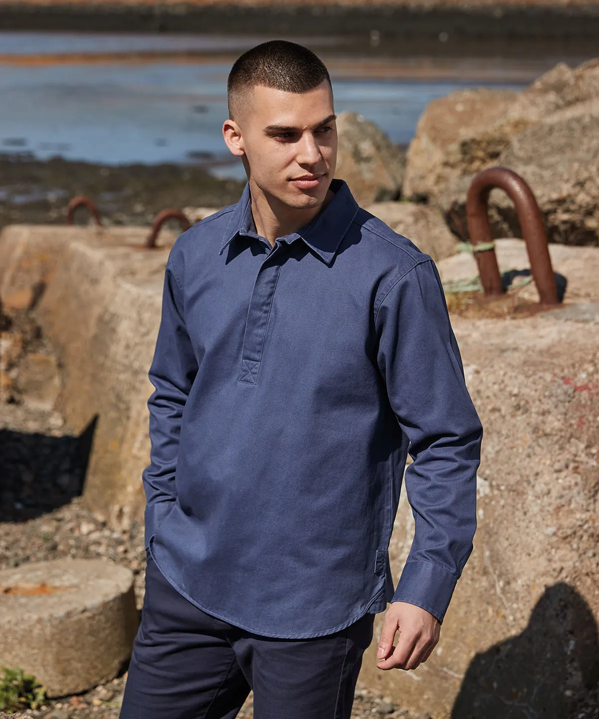 Washed Navy - Pullover drill shirt