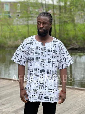 White & Black Bogolan Dashiki Shirt / Dashiki Dress - African print top - Unisex