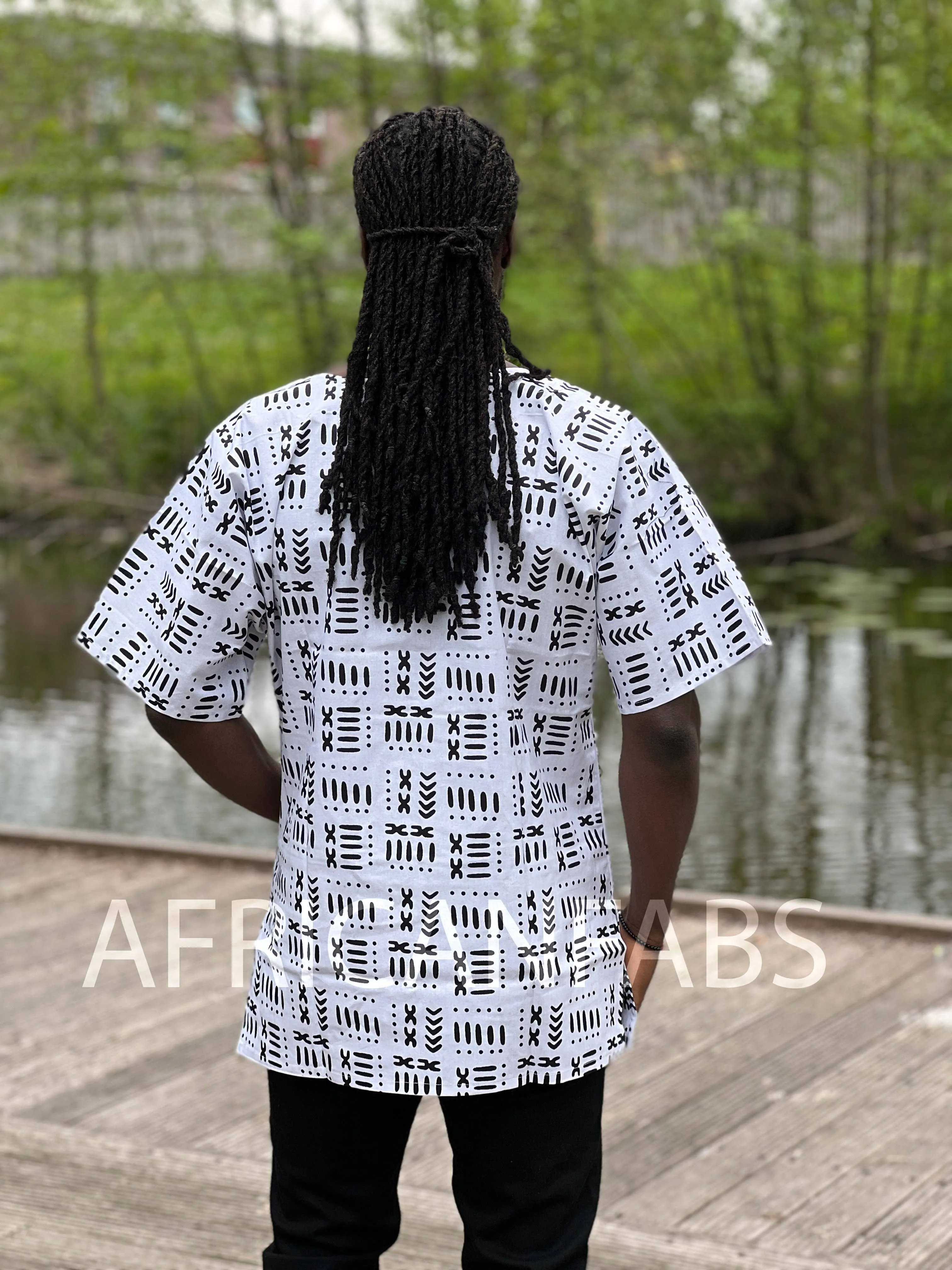 White & Black Bogolan Dashiki Shirt / Dashiki Dress - African print top - Unisex