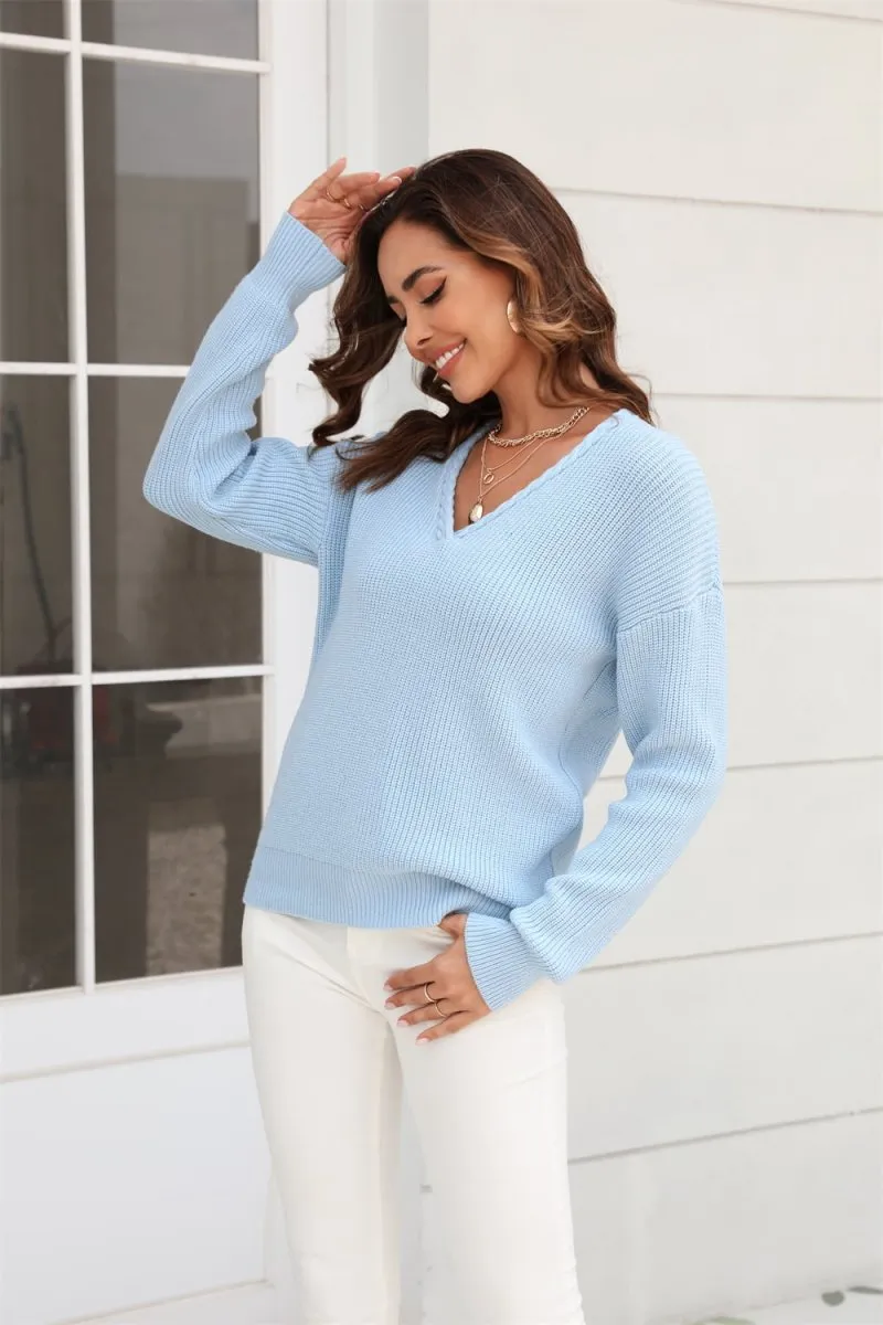 Wish Upon a Star Ribbed V Neck Sweater