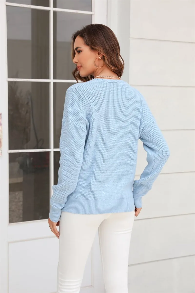 Wish Upon a Star Ribbed V Neck Sweater