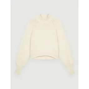 Women Decorative Knit Pullover With Collar - Ecru