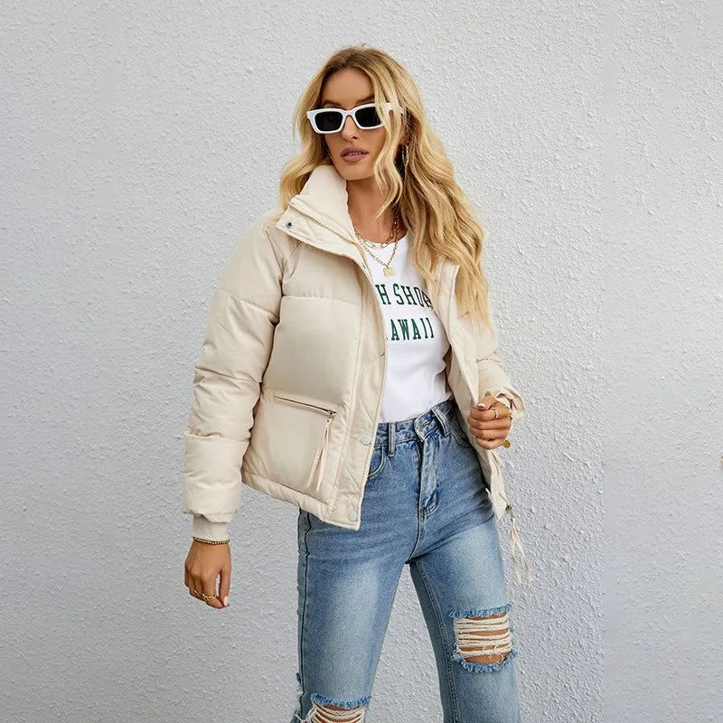 Women's Cropped Long Sleeve Zippered Jacket with Pockets M-XXL