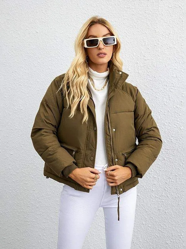 Women's Cropped Long Sleeve Zippered Jacket with Pockets M-XXL