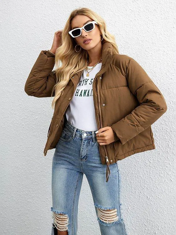 Women's Cropped Long Sleeve Zippered Jacket with Pockets M-XXL
