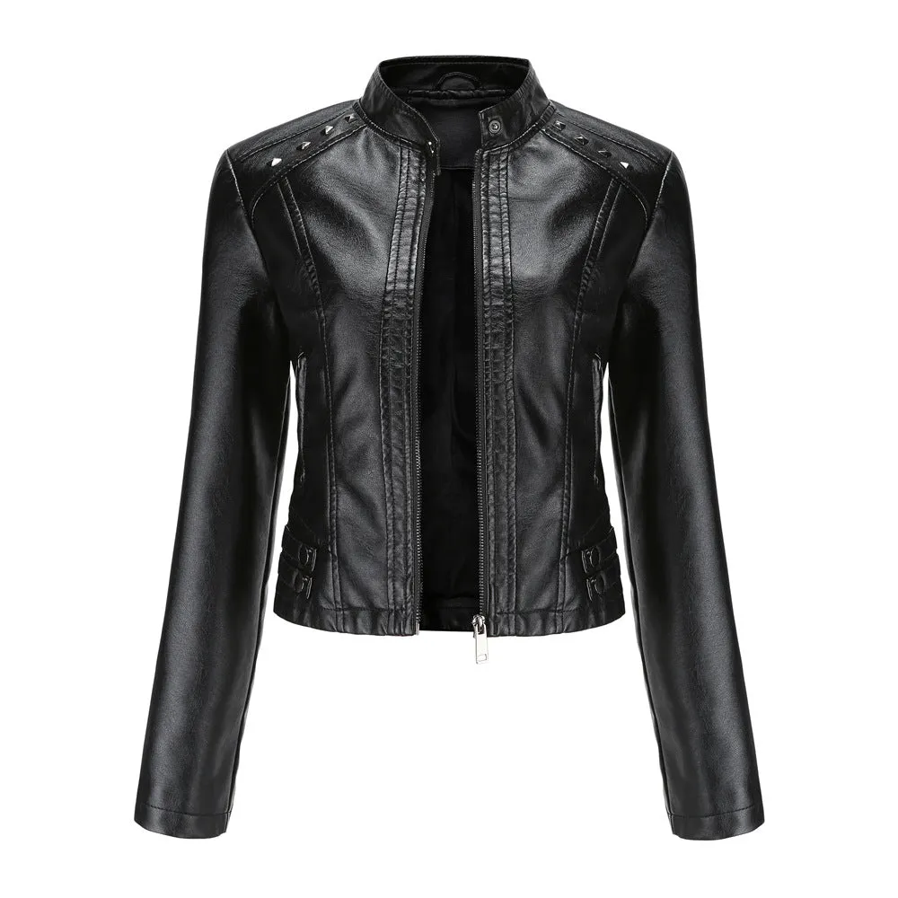 Women's Cropped Rivet Leather Jacket