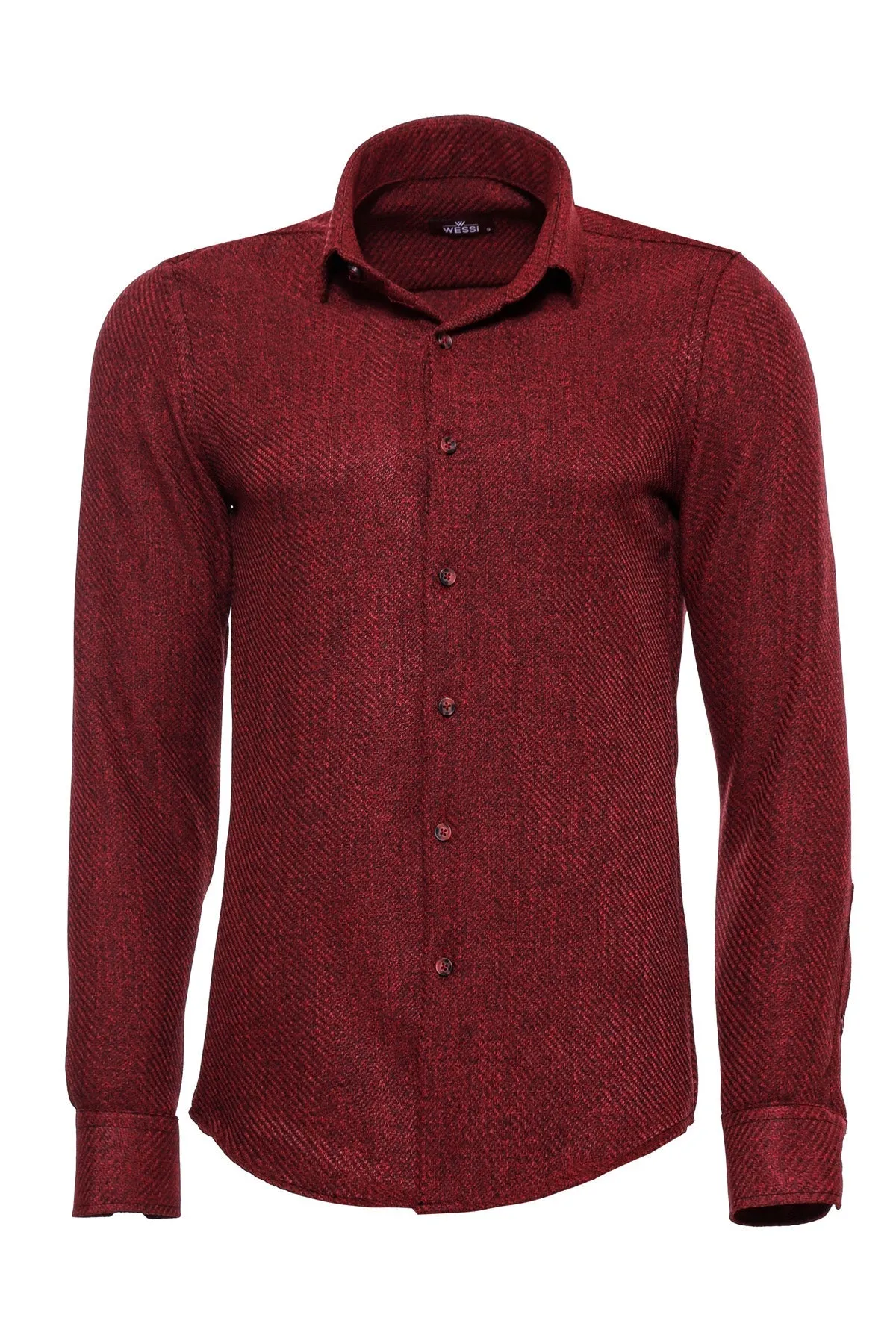 WSS Slim Fit Cotton Plain Burgundy Men Lumberjack Shirt  - Singen