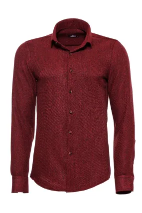 WSS Slim Fit Cotton Plain Burgundy Men Lumberjack Shirt  - Singen