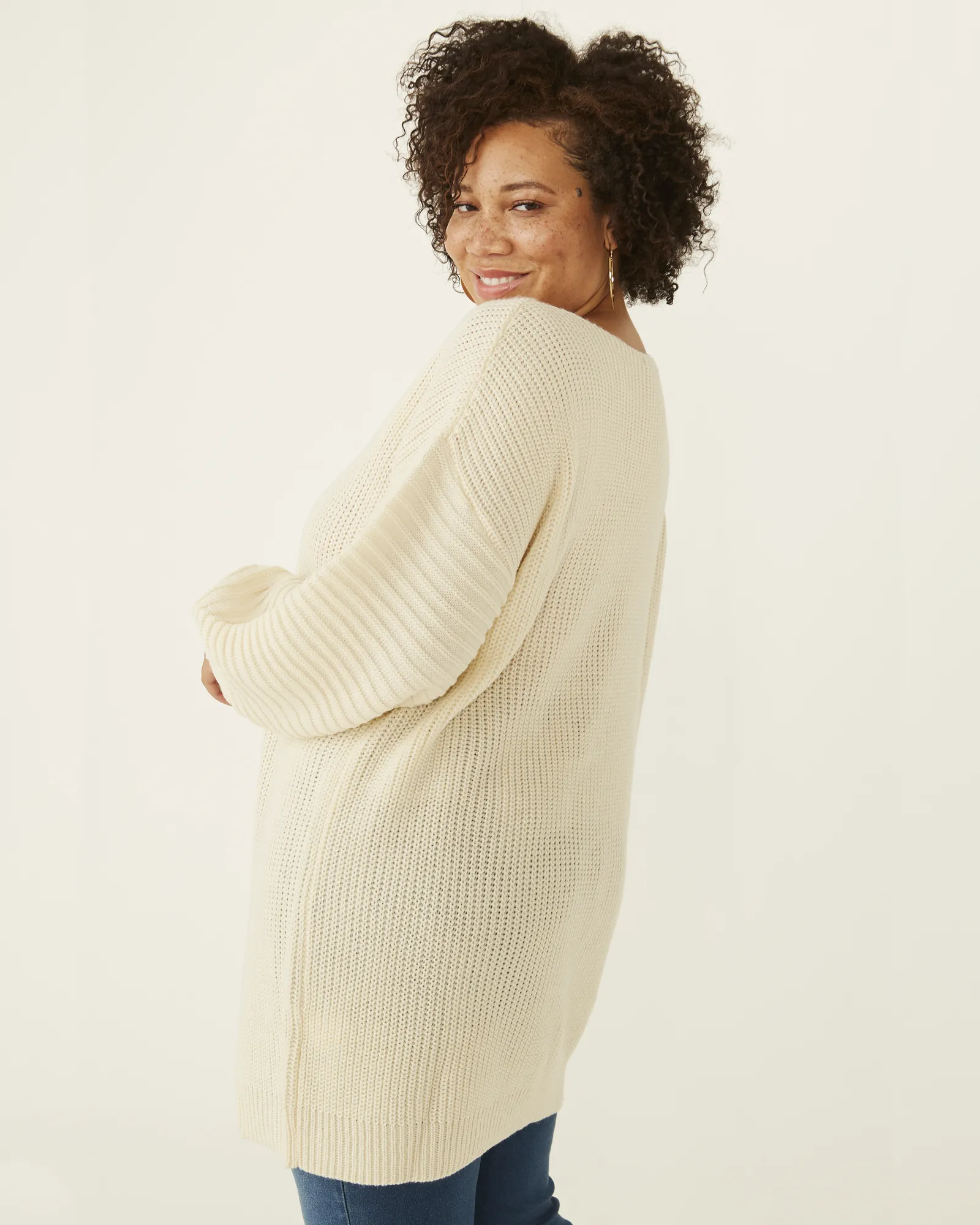 Zoraida Balloon-Sleeve Sweater Dress | Ivory